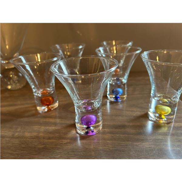 Variety of original shapes & colored Glasses and shot glasses bubble color.