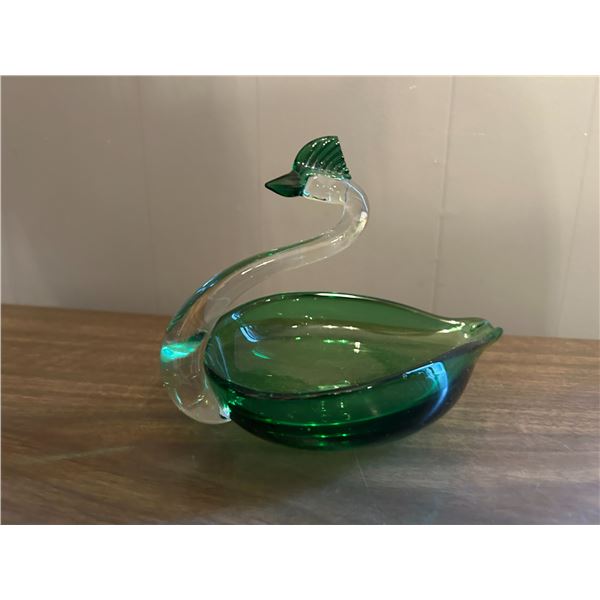 Vintage Glass Green Blown Glass Swan