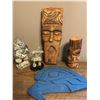 Image 1 : aboriginal Misc Art pieces - carved totem, face mask, Inukshuk and stone Inuit carving. Wooden eagle