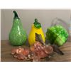 Image 3 : Crystal glass Basket with brass handle, blown heavy glass fruit ( pears and grapes)