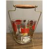 Image 1 : Vintage Glass ice Bucket with drink recipes etched on glass and a handle carrier.