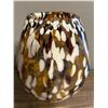 Image 1 : Large thick blown glass multi color browns, yellows, purple, white , color vase