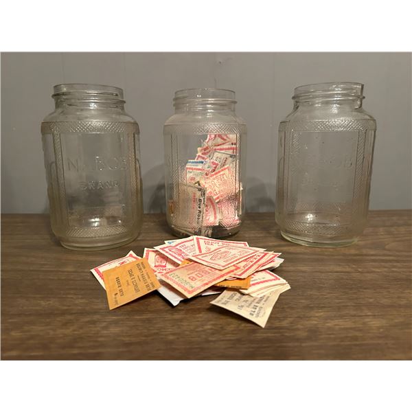 3 vintage NABOB coffee jars with variety of NaBOB coupons