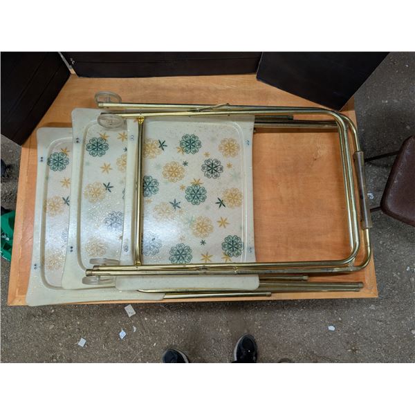 Vintage TV Trays (3 ATtachable Frames, 1 stand w/ Rolling wheels cart design)