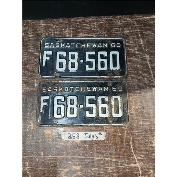 2 Saskatchewan 1960 License Plates