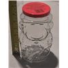 Image 1 : Vintage Kraft Teddy Bear Glass Jar with Red Lid.