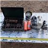 Image 1 : Mis items- propane stove, chain oil and saw gas, ball hitch
