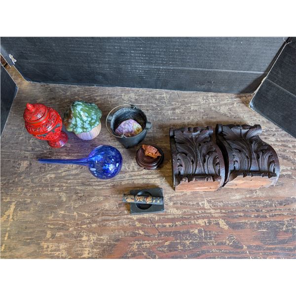 Lot of misc vintage decor w/ vintage Chinese Calligraphy Tool