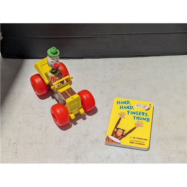Vintage Fisher Price Wooden Bobble head car toy w/ Vintage Dr. Seuss Hard Cover Book