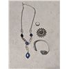 Image 1 : 13" Nina Ricci Necklace Silver w/ Blue Stones -50mm Metal Flower Brooch/Silver Ring