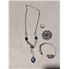 Image 6 : 13" Nina Ricci Necklace Silver w/ Blue Stones -50mm Metal Flower Brooch/Silver Ring