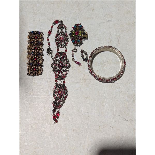 2.75" Diameter Gemstone Bracelet -47mm Platinum and Garnet brooch - Pair of earrings