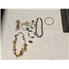 Image 1 : 8" beaded Necklace - 2 art glass Bracelets- 3" Bangle, Silver Brooch, and Variety of rings