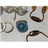Image 6 : 8" beaded Necklace - 2 art glass Bracelets- 3" Bangle, Silver Brooch, and Variety of rings