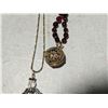 Image 5 : 9" Goldstone Chain w/ 1 1/2 Amethyst Angel w/ Gold Orbs Garnets, and necklace