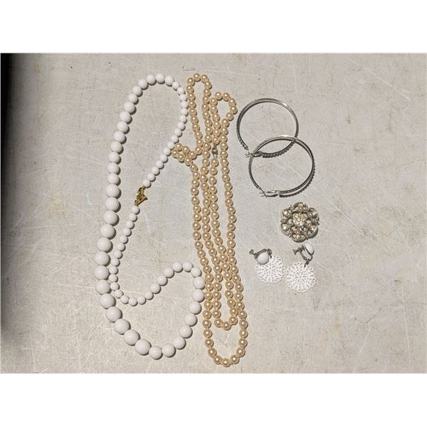 Vintage Pearl Strands, Brooch's, Hoop earrings, and Napier set