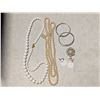 Image 1 : Vintage Pearl Strands, Brooch's, Hoop earrings, and Napier set