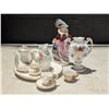 Image 1 : 8 Piece miniature Tea Set (Tea pot, Plate, Cups, and etc.) 2 Figurines (Vase and Lady)