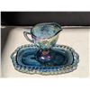 Image 2 : Indiana Glass Blue Carnival Glass Footed Sugar Bowl, and Creamer Underplate (excellent Condition)