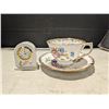 Image 1 : Ansley Set  Tea Cup and Saucer set (Excellent Condition) and Ansley Porcelain Miniature Clock (Still