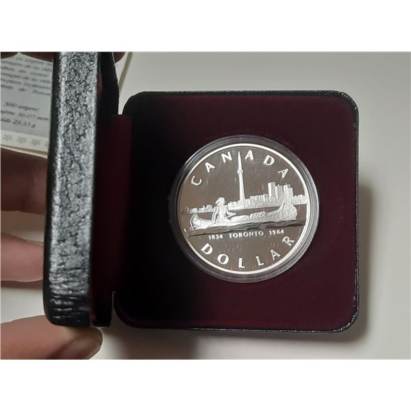 1984 Canada 150th Anniversary of Toronto Silver One Dollar.