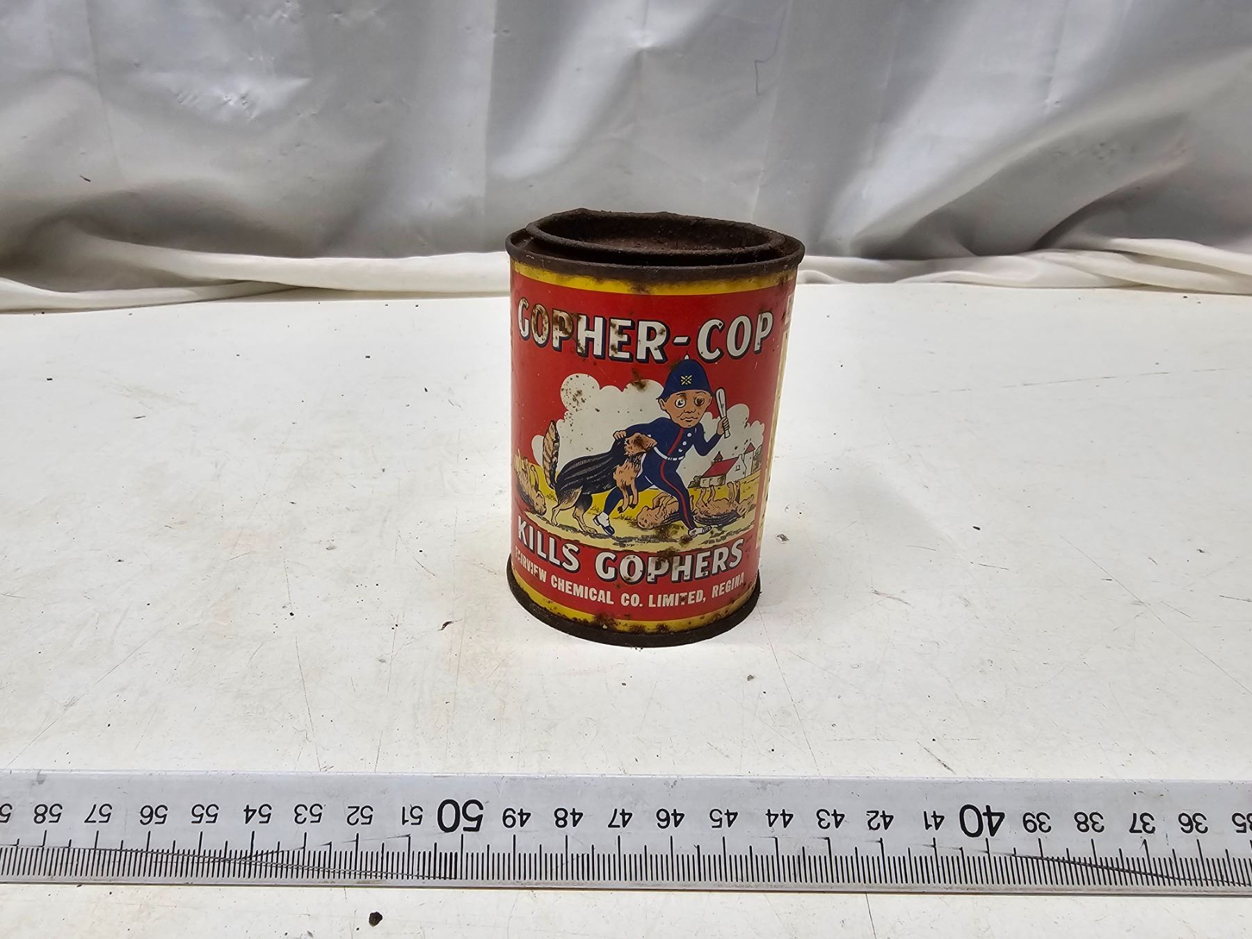 Gopher Cop Vintage Gopher-Cop Kills Gophers Can - Schmalz Auctions