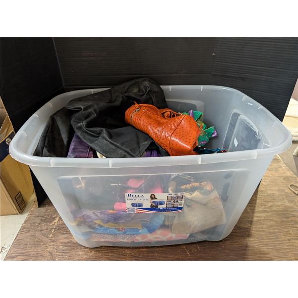 Tubber ware Container w/ Misc. Bags (Purses, shopping bags, and etc.)