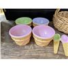 Image 3 : Braided wooden Basket w/ (4) Ice Cream Designed Bowls and spoons