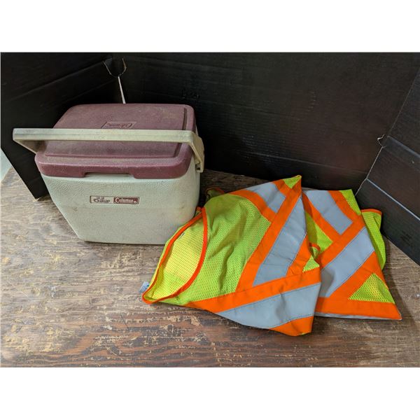 (2) Work Vests w/ Coleman Portable Cooler