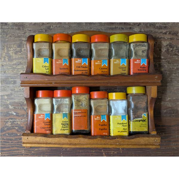 Wooden Spice Rack w/ Variety of spices 12 x10 