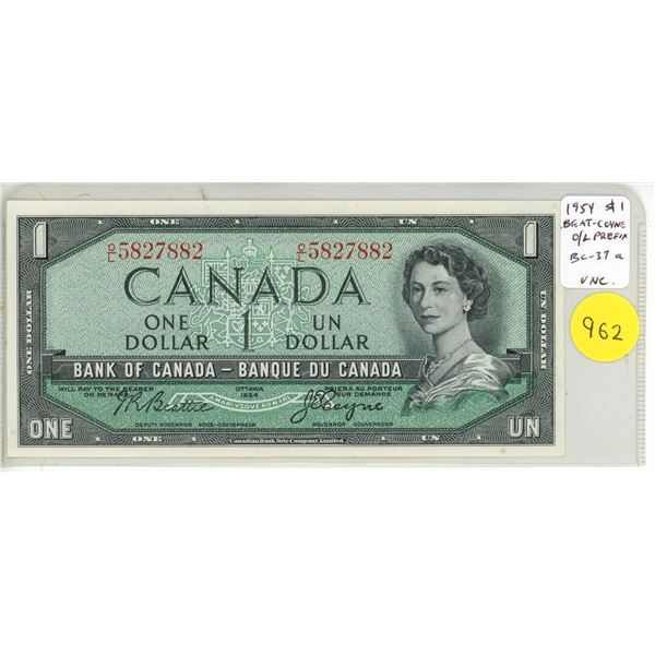 1954 Modified Portrait $1. Beattie-Coyne signatures. D/L Prefix. BC-37a. Uncirculated.