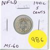 Image 1 : Newfoundland. 1941c Silver 5 Cents. MS-60. Lustrous.