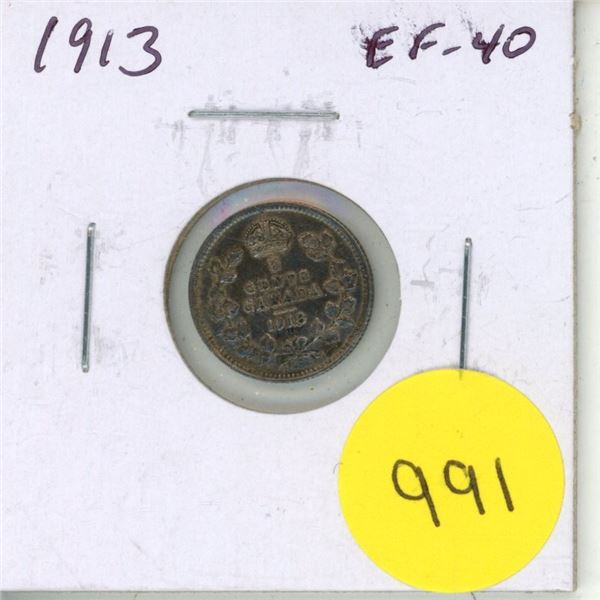 Canadian 1913 Silver 5 Cents. EF-40.