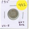 Image 1 : Canadian 1915 Silver 5 Cents. Key Date. VG-8.