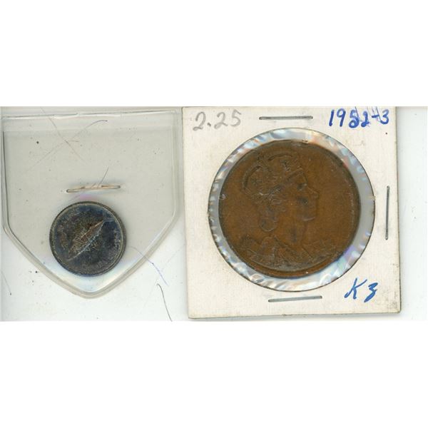 1967 Canadian 10 Cents (Silver) and 1952 Token.