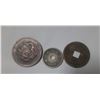 Image 1 : 1912-1926 Japan Silver 5 Sen, 1909 Scare Chinese 10 Cash Coin and 1889 China 1 Cash Kwangtung Coin.