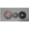 Image 2 : 1912-1926 Japan Silver 5 Sen, 1909 Scare Chinese 10 Cash Coin and 1889 China 1 Cash Kwangtung Coin.