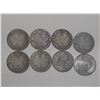 Image 1 : 1913, 1918, 1919, 1920, 1929, 1934, 1937, 1967 Canadian Silver 25 Cents Coins.