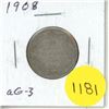 Image 1 : 1908 Canadian Silver 25 Cents. The first 25 Cents minted in Canada. aG-3 with readable date.