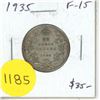 Image 1 : 1935 Canadian Silver 25 Cents. Key Date. Mintage of 537,772. F-15.