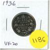 Image 1 : 1936 Canadian Silver 25 Cents. Last issue for King George V. VF-20.