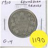 Image 1 : 1910 Edwardian Leaves Canadian Silver 50 Cents. G-4.