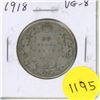 Image 1 : 1918 Canadian Silver 50 Cents. Issued during the last year of World War I. VG-8.