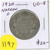 Image 1 : 1920 Narrow 0 Canadian Silver 50 Cents. VG-8.