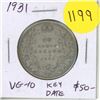 Image 1 : 1931 Canadian Silver 50 Cents. Key Date. Mintage of 57,581. VG-10.