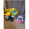 Image 1 : Assortment of Kids Things. Two Yellow Resin Chairs, Mini Mouse 'Ice Cream' Race Track Set with track
