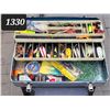 Image 1 : Vintage metal tackle box & contents.