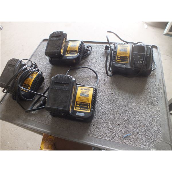 4 DeWalt Battery Chargers & 3 Batteries
