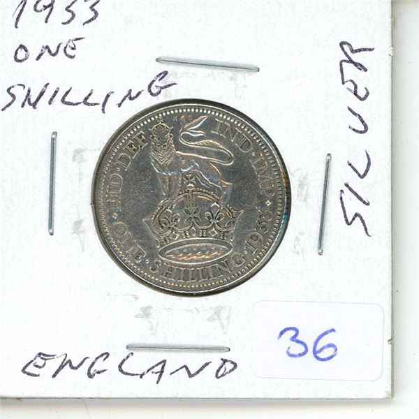 1933 england silver one shilling coin