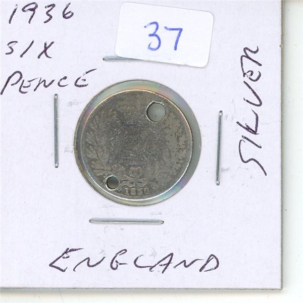 1936 england silver six pence coin